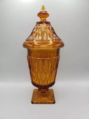 Vintage Amber Indiana Glass Mount Vernon Lidded Apothecary Candy Jar • $18.89