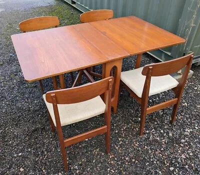 Vintage Danish Folding Gateleg Teak Dining Table With 4 Dining Chairs 1960s • £429.90