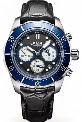 Rotary Chronograph Watch Blue Bezel Black Leather Strap GS00092/04 - BRAND NEW • £74.70