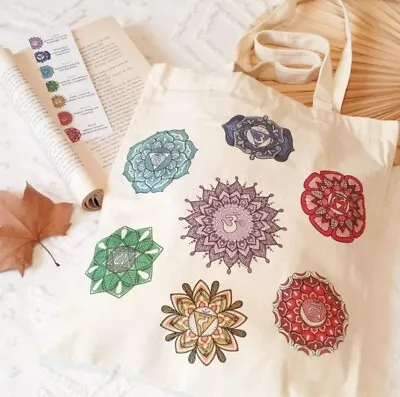 Cotton Shopping Bags Reusable Eco Grocery Carry Chakras Mandalas Tote Handbags • $18