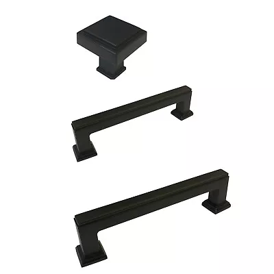 $1.99 • Buy Matte Black Solid Kitchen Cabinet Square Drawer Knobs 1 1/8 Pulls 3 3/4  5 