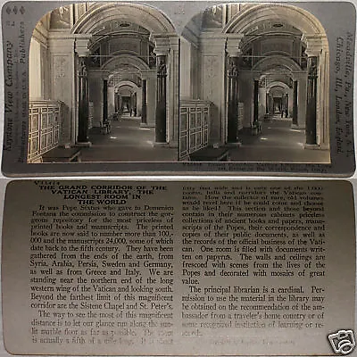 Keystone Stereoview Grand Corridor Vatican Library From 600/1200 Card Set #564 • $0.99