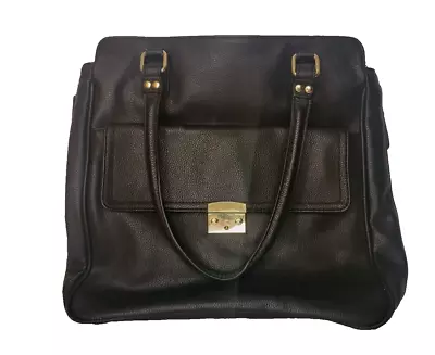 Merona Black Faux Leather Bag Purse Tote Large Zippered • $13.99