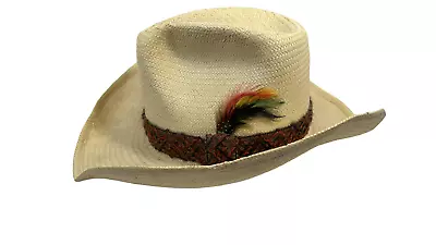 Vintage Straw Smithbilt Western Cowboy Hat With Braided Band - Size 7 1/4 • $36.21