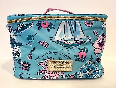 New Lilly Pulitzer Gwp Cosmetic Case Amalfi Blue Lillys Roadtrip Blue Pink Bag • $58.95