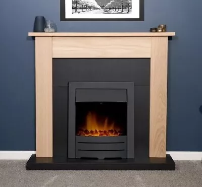 Electric Fire Oak Fireplace Surround Black Hearth Black Led Flame Coal Bnib • £319.97