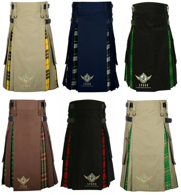 $51 • Buy Scottish Men's Fashion Hybrid Utility KILT Cotton & Tartan Under Pleated Kilts