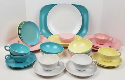 VTG Melmac Beverly By Prolon 30 Pc. Dish Set Pink Blue Yellow White Mid-Century  • $55