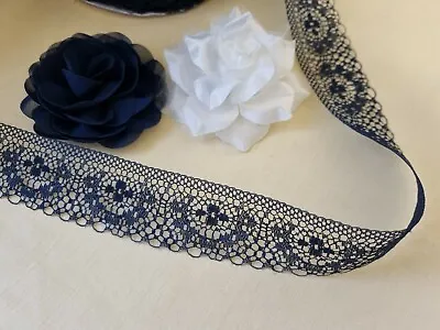 £1.79 • Buy Navy Blue Embroidered Ribbon Lace Trim 4cm 