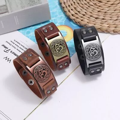 Men Leather Viking Bracelet Odin Symbol Wrap Bangle Nordic Runes Bracelets 1Pc • $12.65