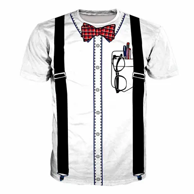 £4.78 • Buy Fake Suit Bib Bow Tie Cosplay Women Men T-Shirt 3D Print Short Sleeve Tee Tops