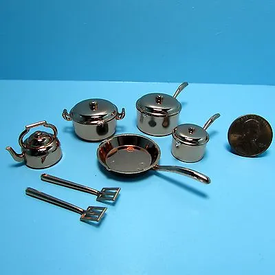 Dollhouse Miniature Complete Kitchen Cookware Set Pot Pan Spatula Copper G6209 • $2.96