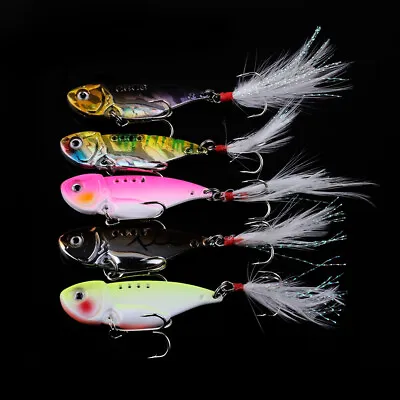 5PCS/Set 5.5cm/11g 3D Eyes Fishing Metal Feather Hook Bait Lures Bass VIB Blade • $7.34