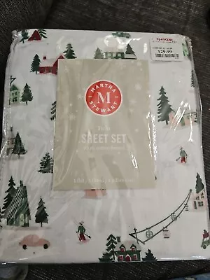 Martha Stewart Twin Sheet Set Christmas Trees Houses Truck Cotton Flannel • $12.99