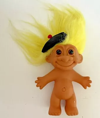 Vintage Russ Troll Doll French Beret 5” Yellow Hair Brown Eyes No Clothes • $11.99
