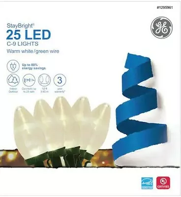 GE StayBright 25-Count Warm White C9 LED Smooth Christmas String Lights • $11.95