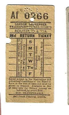 Bus Ticket London Pass Trans Board Route 77 & 77A 8d Ret Geographical Punch • £2.50