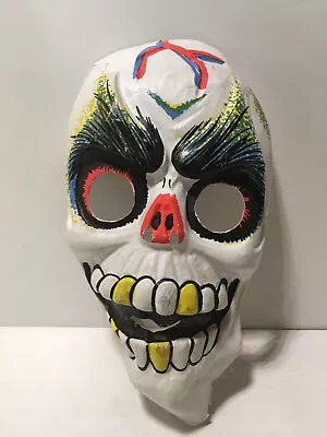 Ben Cooper Plastic Painted Skeleton Skull Halloween Mask Vtg 1970's Black Light • $14.50