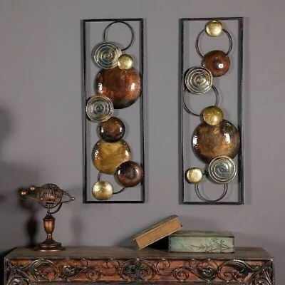 Metal Wall Decor Panel Art Set Modern Geometric Abstract Rectangular Circular • $89.95