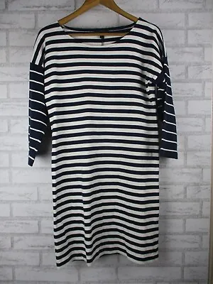 J Crew Womens Pencil Dress Navy Blue White Stripe S 3/4 Sleeves • $28