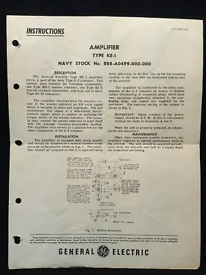 Amplifier Type KE-1 Navy G-2 Compass Vintage GE General Electric Instructions • $24.99