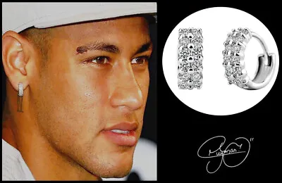 £7.98 • Buy Men’s: Neymar Twin Row Multi-Diamond-Set 18 Carat White Gold Huggie Earrings