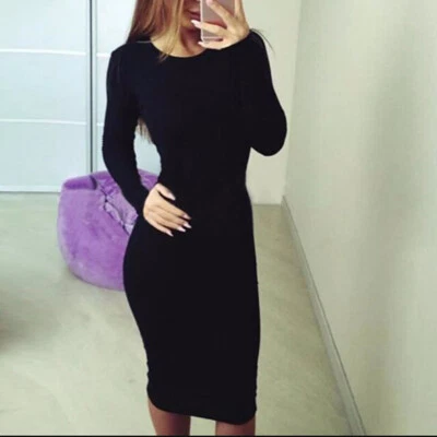 $14.01 • Buy Lady Solid Color Women's Pencil Dress Party Sexy Bandage Dress Long Sleeve BB