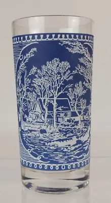 Vintage Currier And Ives Blue 5 1/2”  Tall Tumbler Glassware  Old Mill • $9.95