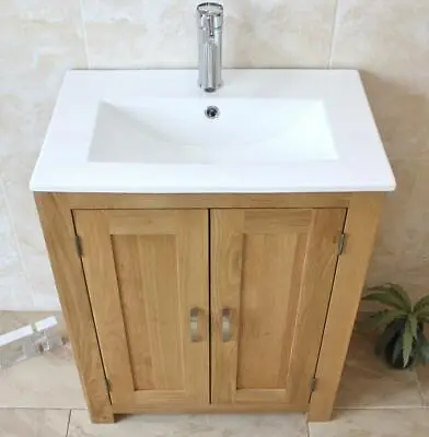 Slimline Bathroom Cabinet Vanity Unit | Solid Oak Furniture | Inset Sink Tap Set • £424