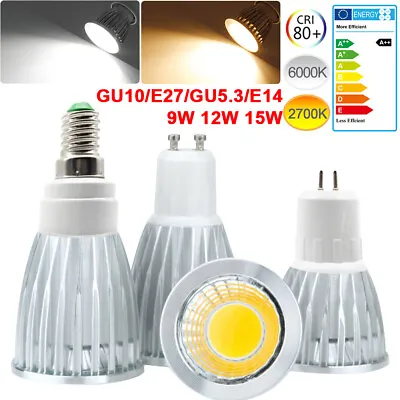 COB LED Bulbs Light GU10 E27 E14 GU5.3 Spotlight Lamps Warm Cool White 9/12/15W • £6.95
