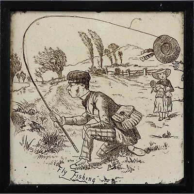 Wedgwood  An Eventful Day's Fishing  Series Antique Tile Titled  Fly Fishing . • £150