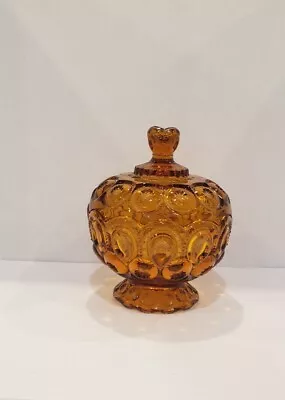 L.E. Smith Moon And Stars Amber Lidded Candy Dish • $25