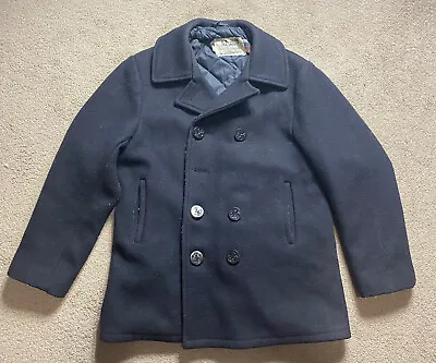 Vintage Schott US 740N Black Wool Pea Coat Jacket Size 40 Made In USA Men’s • $100