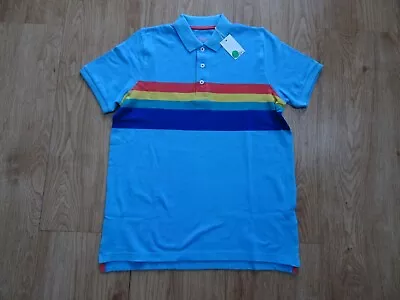 MINI BODEN Boys Blue Stripe Polo T Shirt Top AGE 15 - 16 YEARS NEW BNWT • £6