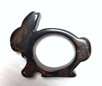 Vintage Bakelite Rabbit Napkin Ring Catalin Black Brown Swirl Bunny • $34