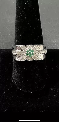 10k White Gold Emerald And Real Diamond Men's Ring Sz 9.5 • $629