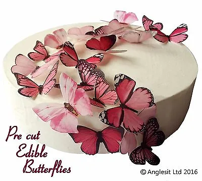 Pre-cut Beautiful Pink Butterflies Edible Wafer Paper Cup Cake Topper Decoration • £4.59