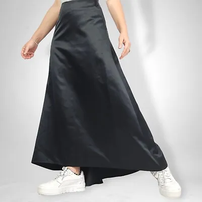 Fashion Babe Black Satin Maxi Skirt Ladies M Prom Formal Fishtail Mullet Vintage • $58.29