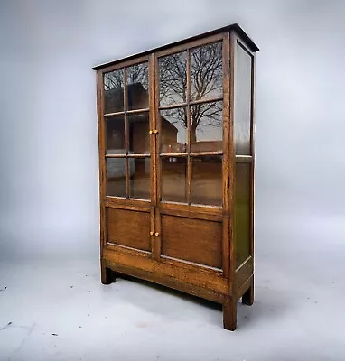 Vintage Early- Mid C20th Oak Glazed Display China Drinks Cabinet Bookcase • £795