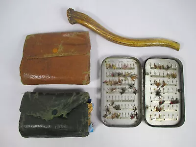 Vintage Fly Fishing Leather Wallets Tin And Fishing Priest • $63.15