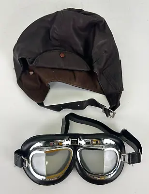 Racing Goggles Motorcycle Car Pilot Steampunk-England & Leather Riding Skull Cap • $100