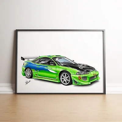 Fast And Furious Car Art Poster: BRIAN'S MITSUBISHI ECLIPSE • $22.75