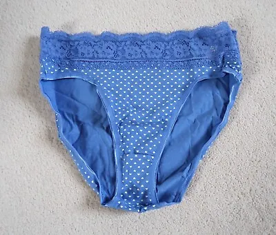 M&S High Leg Blue Polka Dot Print Knickers With Supersoft Lace Size 6 • £2.75