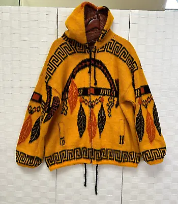 Ruminahui Hoodie Mens Large Yellow Full Zip Dream Catcher Aztec Wool Sweater • $34.99