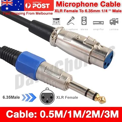 XLR Female To 6.35mm 1/4 '' Male Mic Microphone Stereo Audio Cable TRS Jack Lead • $7.53