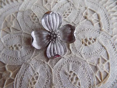 Vintage Trifari Silver Tone  Dogwood Flower Brooch  USA Signed • $20