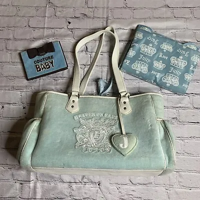 $300 • Buy Vintage Juicy Couture BABY BLUE Velour Large Diaper Purse BAG Y2K Extremly RARE