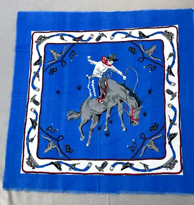 Vintage Cowboy Rodeo Bucking Horse Bandanna Scarf Western 22” X 22” Blue • $15.99