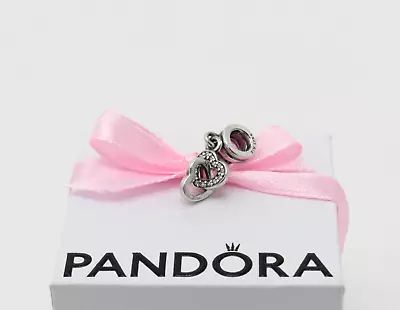 A98. Authentic Pandora Interlocking Hearts Sterling Silver Dangle Charm S925 ALE • £8