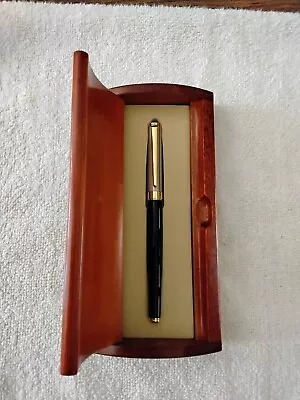 Elegant Black/Gold/Silver Rollerball Pen In Solid Maple Display/Gift Box. • $14.99